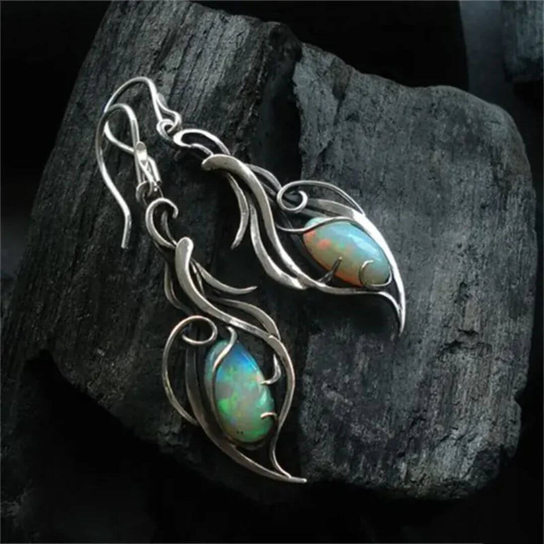 Silver Opal Art Nouveau Earrings Diane Jewelry