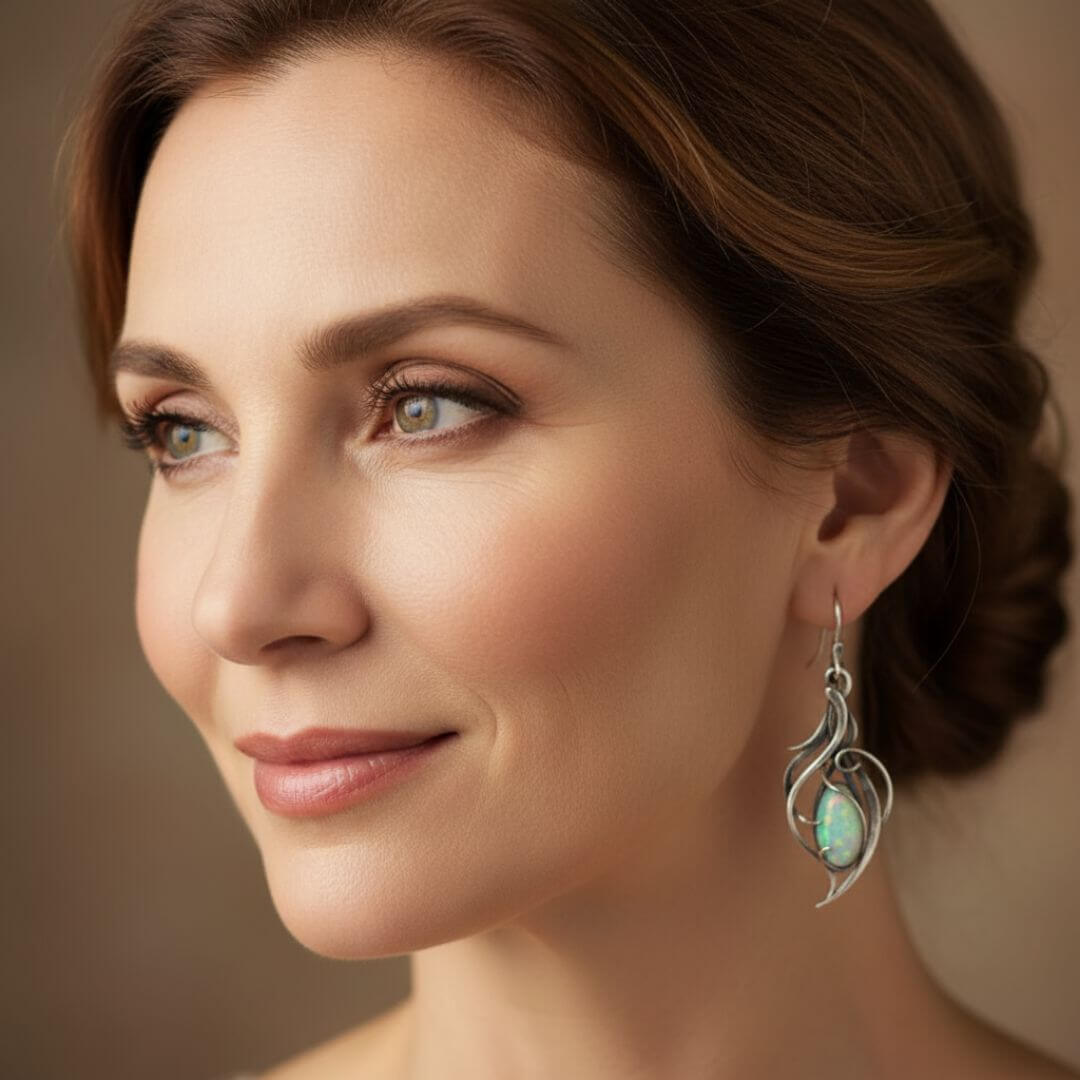 Silver Opal Art Nouveau Earrings Emma & Noah Jewelry