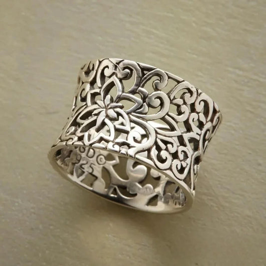Boho Floral Wide Band Ring - Diane Jewelry