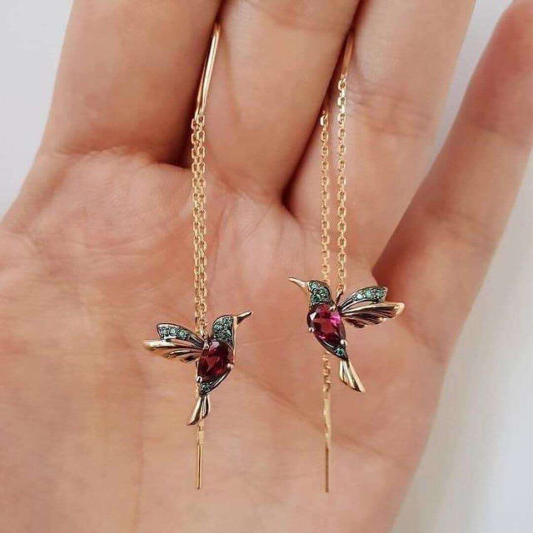 Hummingbird Threader Drop Earrings Gold - Diane Jewelry