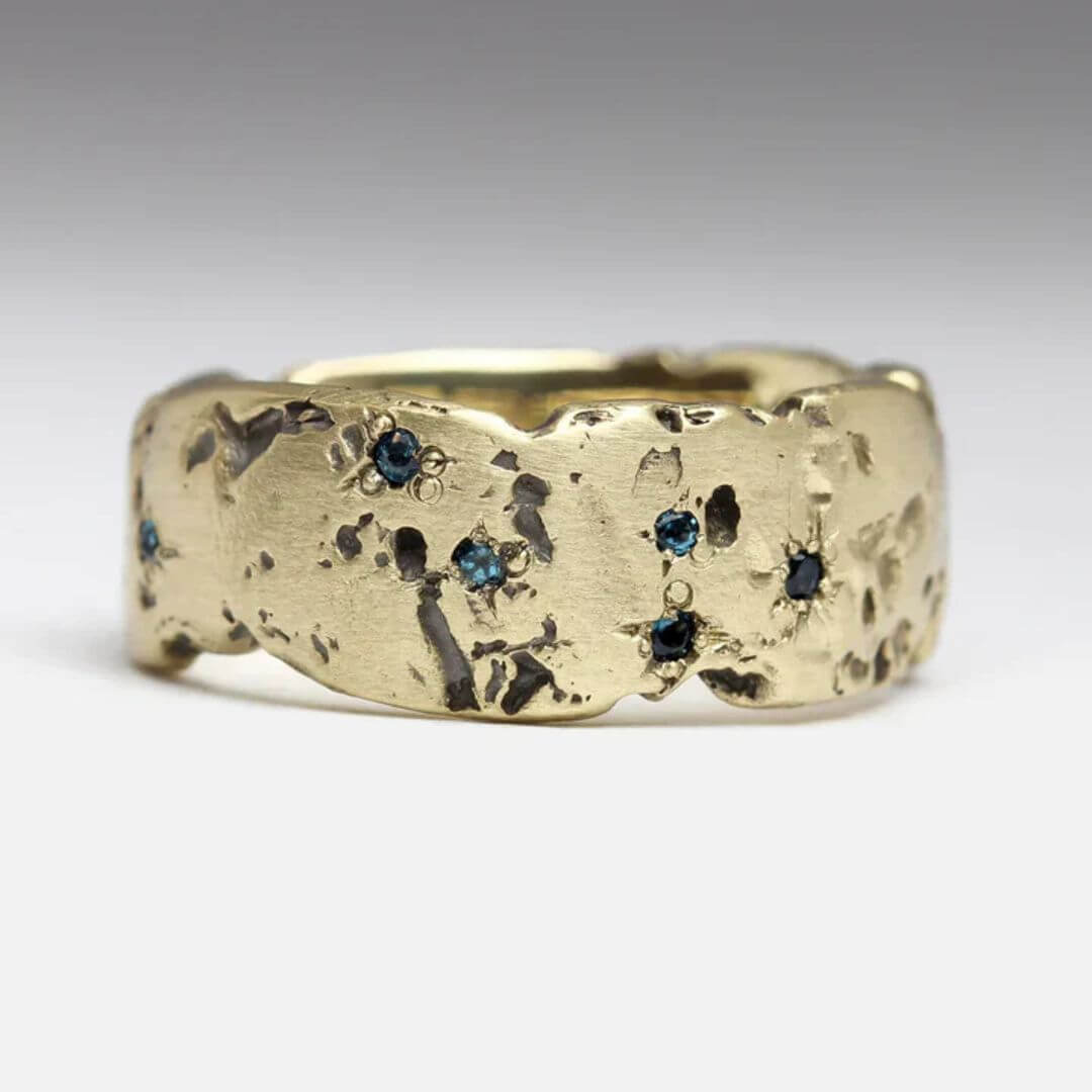 Raw Gold Blue Sapphire Ring - Diane Jewelry