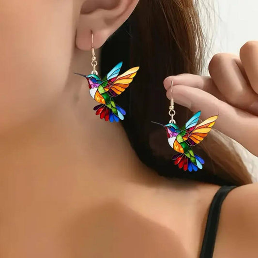 Colorful Hummingbird Drop Dangle Earrings - Diane Jewelry