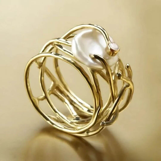 Gold Cage Baroque Pearl Ring - Diane Jewelry
