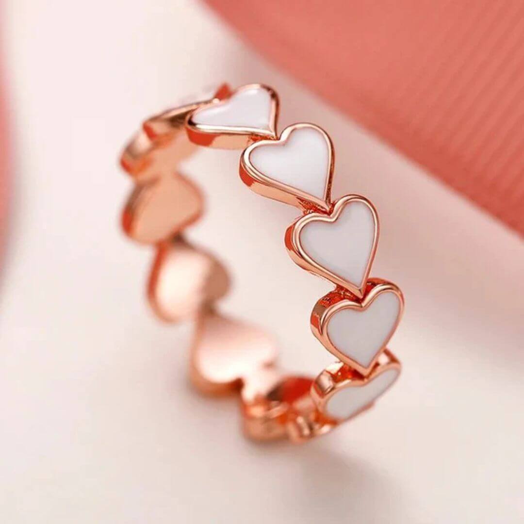 White Heart Rose Gold Ring - Diane Jewelry