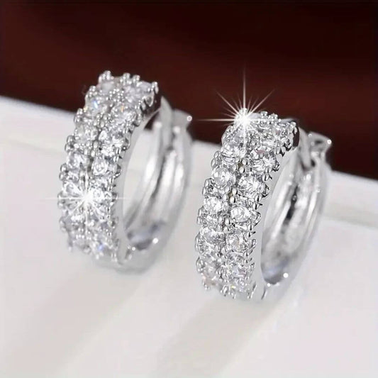 Silver Crystal Hoop Earrings - Diane Jewelry