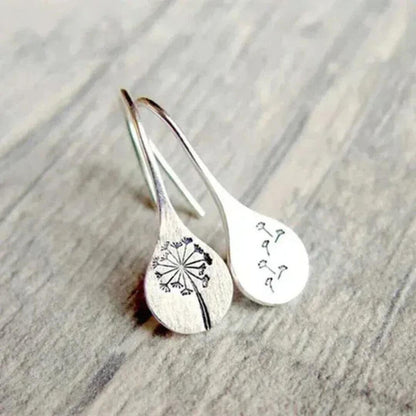 Silver Dandelion Drop Hook Earrings - Diane Jewelry