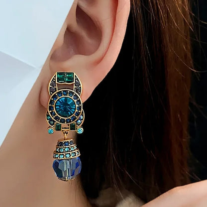 Vintage Blue Crystal Drop Earrings - Diane Jewelry