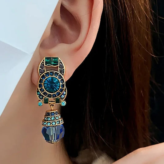 Vintage Blue Crystal Drop Earrings - Diane Jewelry