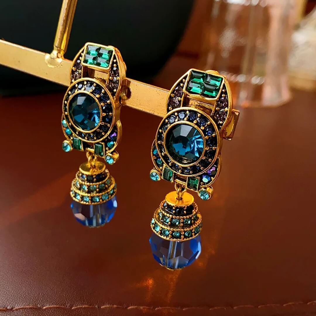 Vintage Blue Crystal Drop Earrings - Diane Jewelry