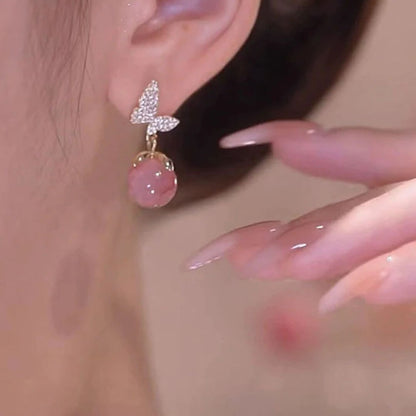 Pink Butterfly Gem Drop Earrings - Diane Jewelry