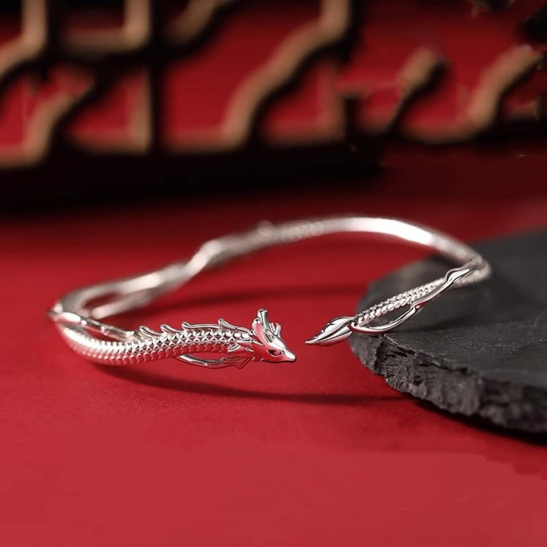 Silver Dragon Open Cuff Bracelet - Diane Jewelry