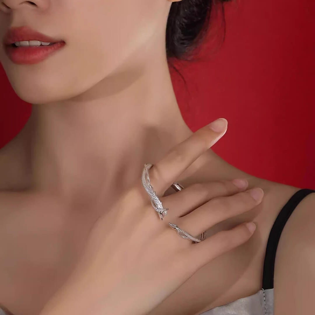Silver Dragon Open Cuff Bracelet - Diane Jewelry