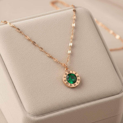 Gold Roman Numeral Emerald Necklace Emma & Noah Jewelry
