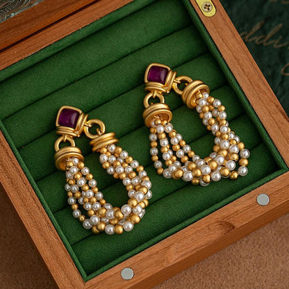 Gold Pearl Cluster Drop Earrings - Diane Jewelry