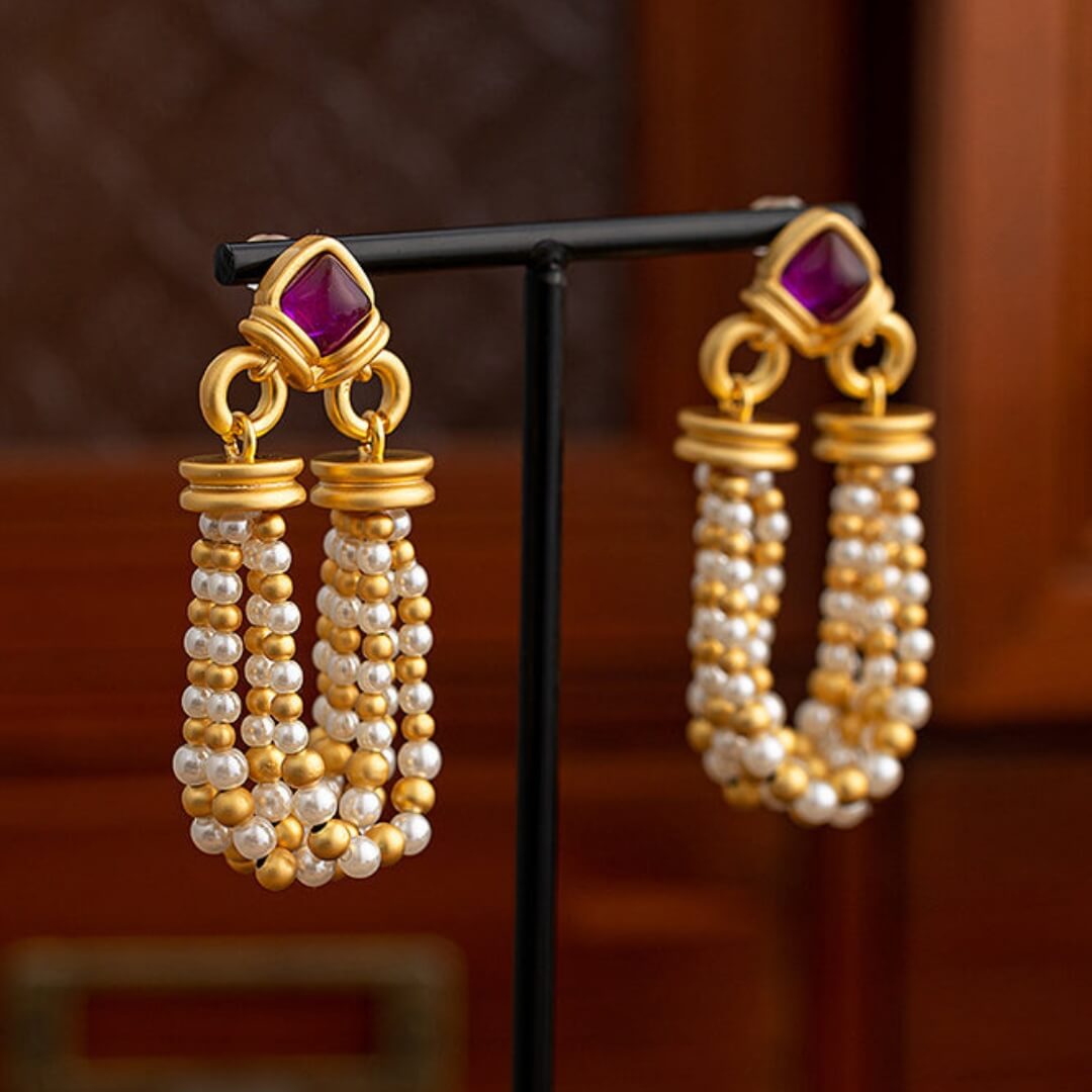 Gold Pearl Cluster Drop Earrings - Diane Jewelry