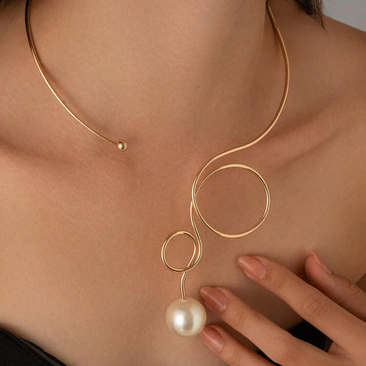 Modern Gold Pearl Statement Necklace - Diane Jewelry