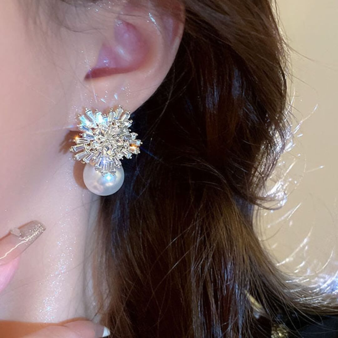 Crystal Pearl Snowflake Drop Earrings - Diane Jewelry