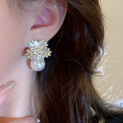 Crystal Pearl Snowflake Drop Earrings - Diane Jewelry