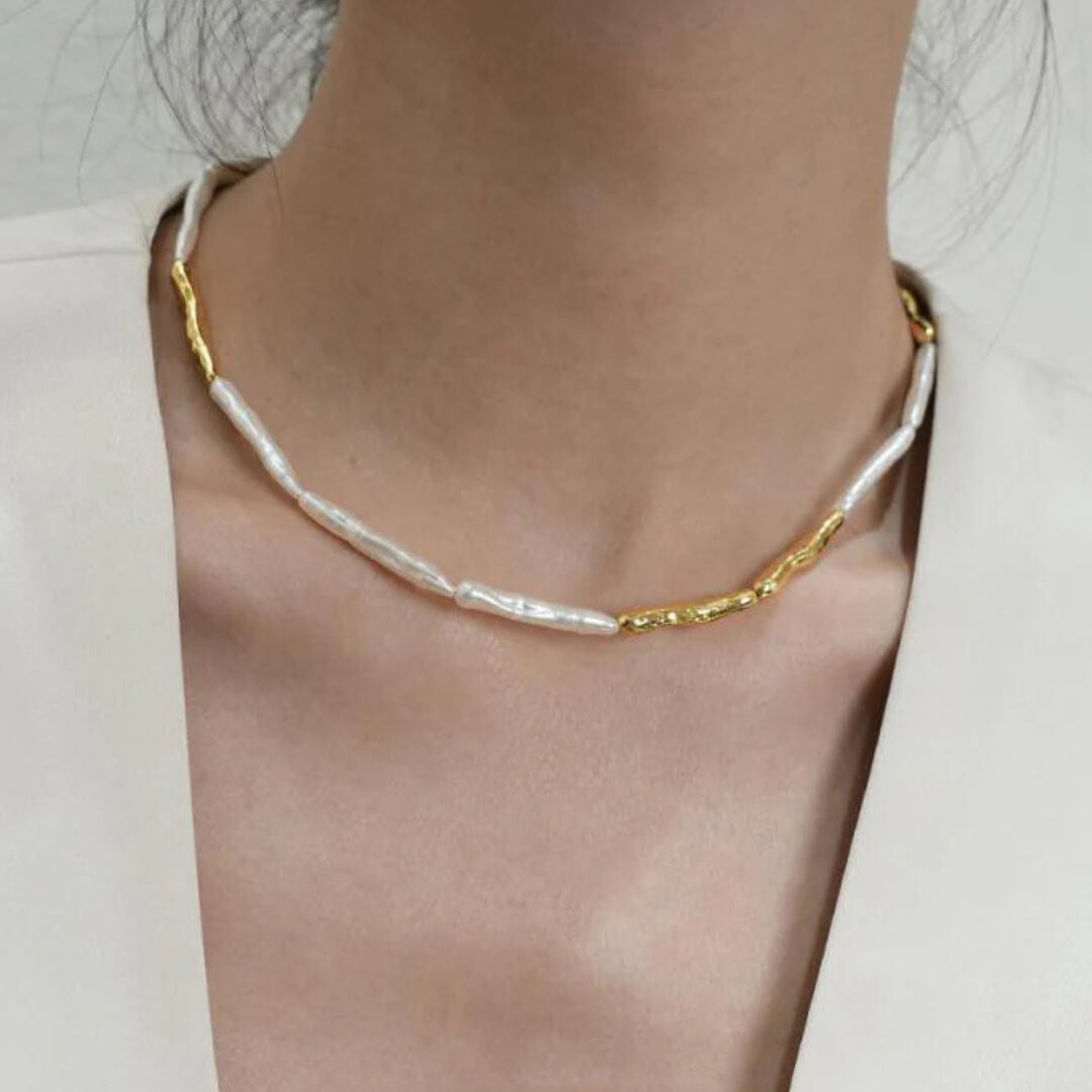 Baroque Pearl Gold Chain Necklace - Diane Jewelry