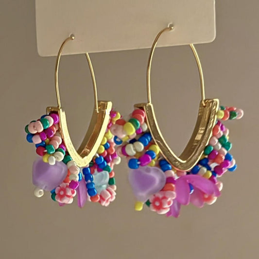 Colorful Beaded Hoop Earrings Women - Diane Jewelry