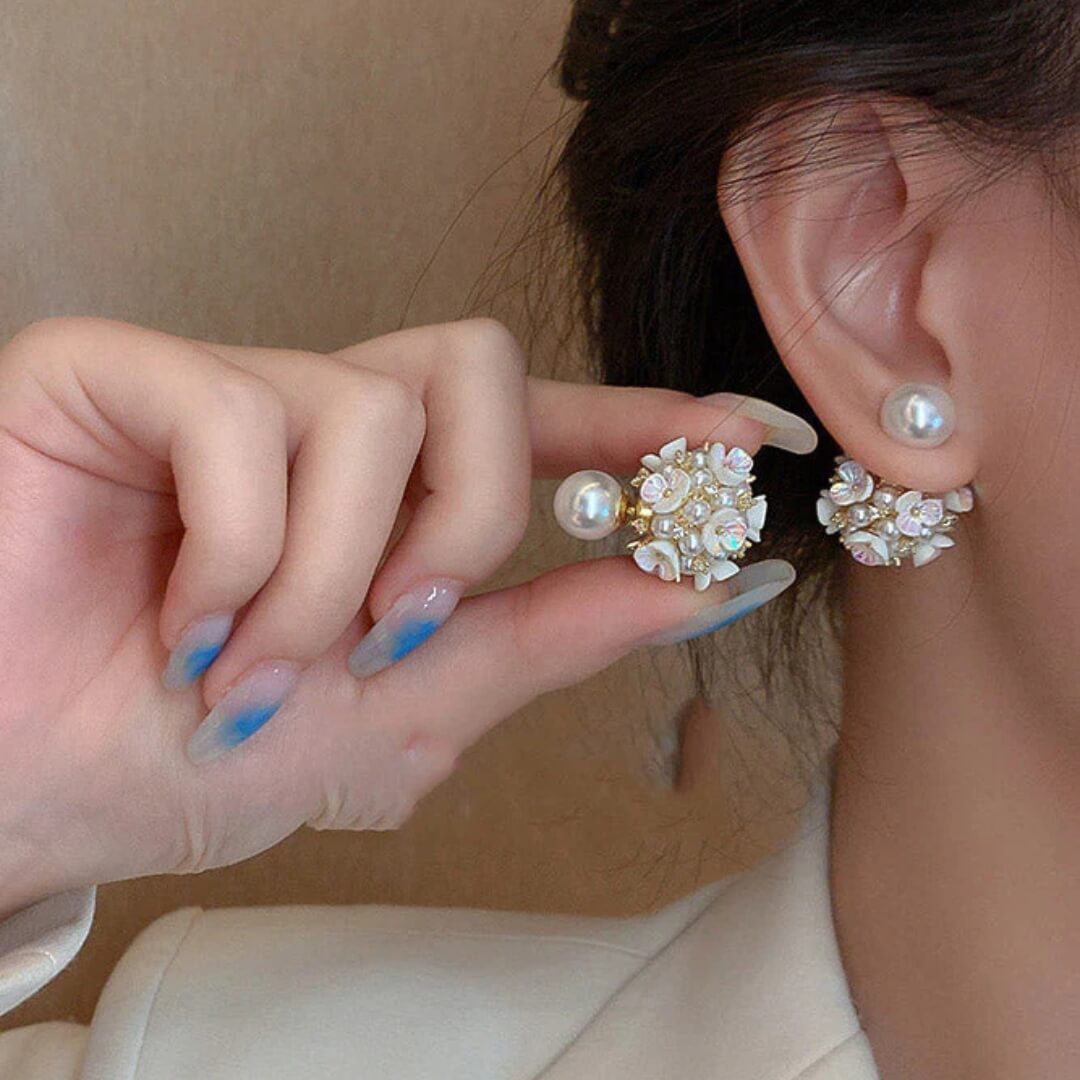 Pearl Floral Stud Drop Earrings - Diane Jewelry