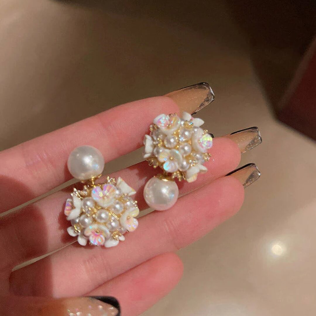 Pearl Floral Stud Drop Earrings - Diane Jewelry