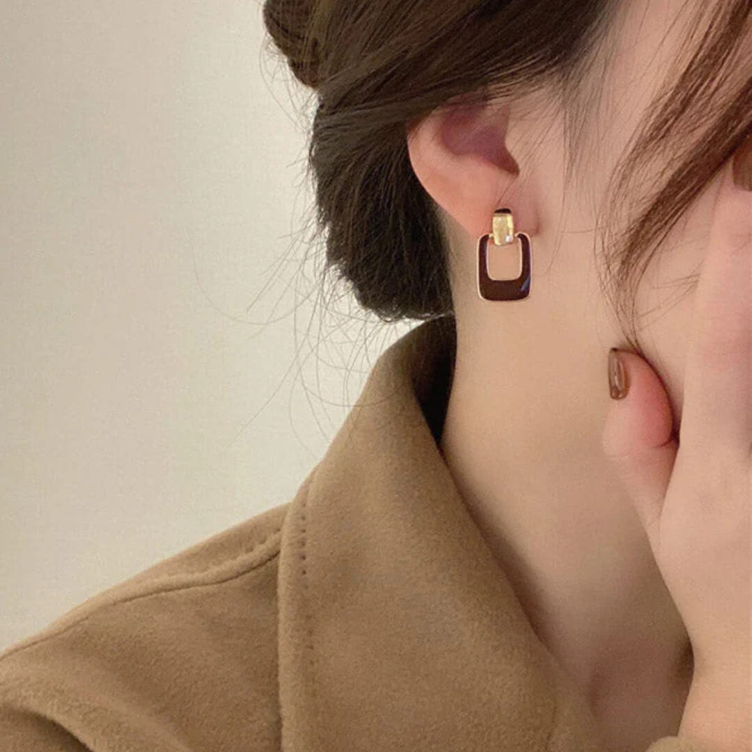 Minimalist Coffee Brown Drop Earrings - Diane Jewelry