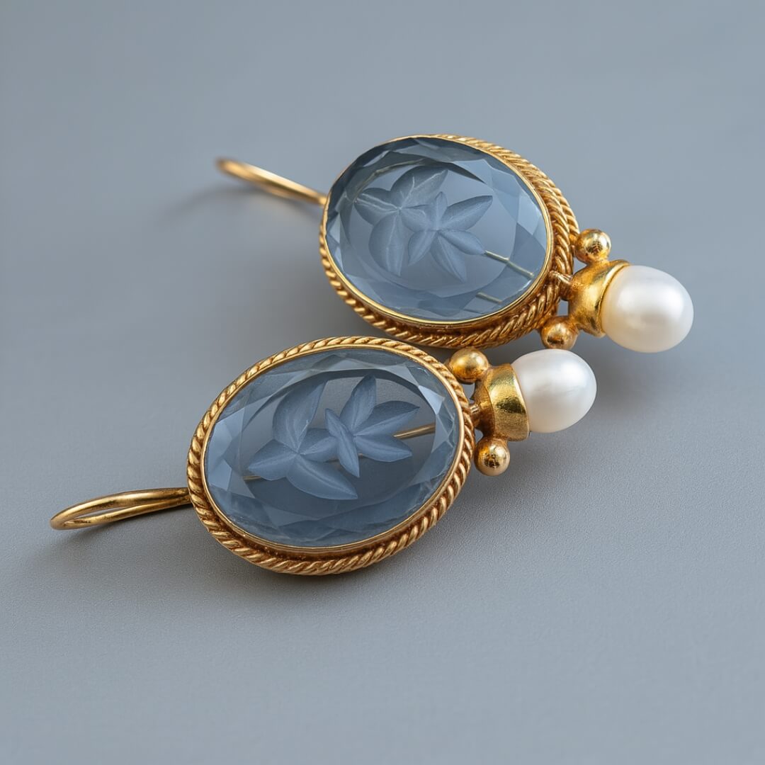 Vintage Blue Gem Pearl Earrings - Diane Jewelry
