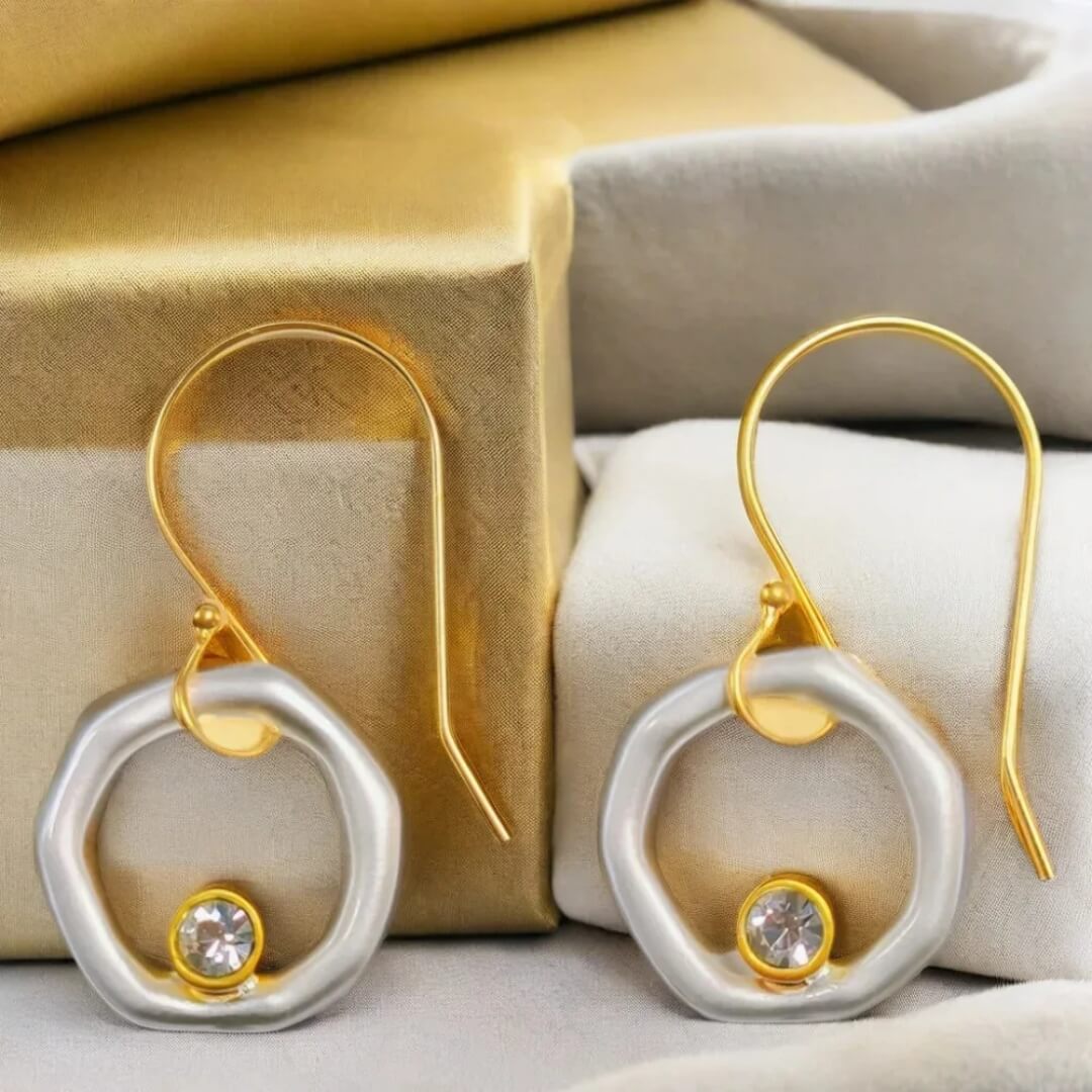 Gold Silver Diamond Hook Earrings - Diane Jewelry