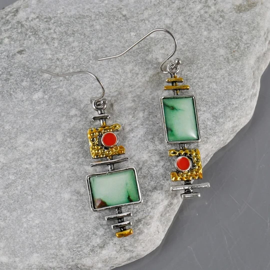 Handcrafted Turquoise Amber Earrings - Diane Jewelry