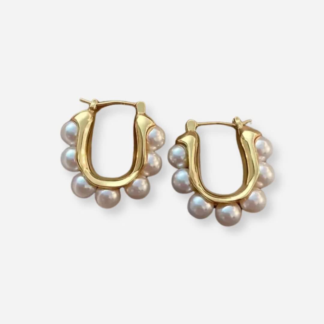 Gold Pearl Half Hoop Earrings - Diane Jewelry