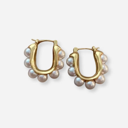 Gold Pearl Half Hoop Earrings - Diane Jewelry