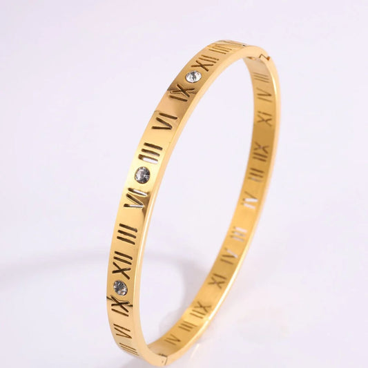 Roman Numeral Stainless Steel Bangles - Diane Jewelry