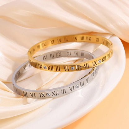 Roman Numeral Stainless Steel Bangles - Diane Jewelry