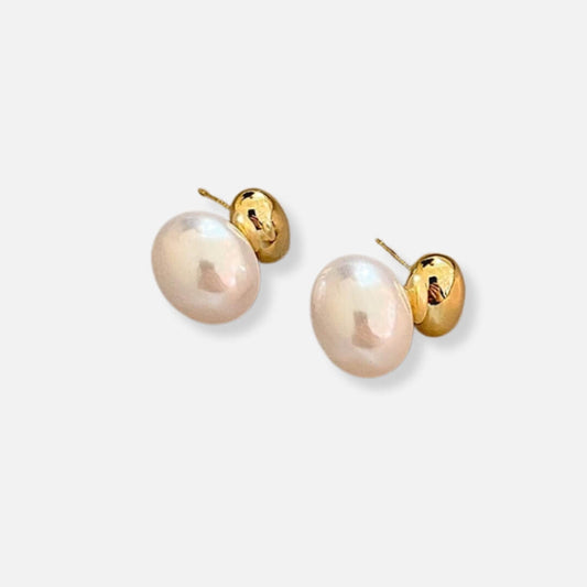 Gold Pearl Stud Earrings Minimalist - Diane Jewelry