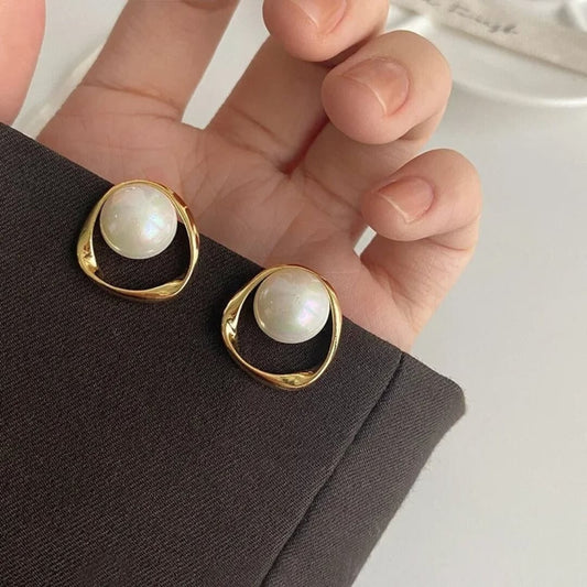 Gold Irregular Pearl Stud Earrings - Diane Jewelry