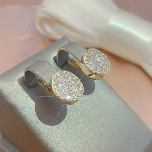 Gold Crystal Pave Clip Earrings - Diane Jewelry