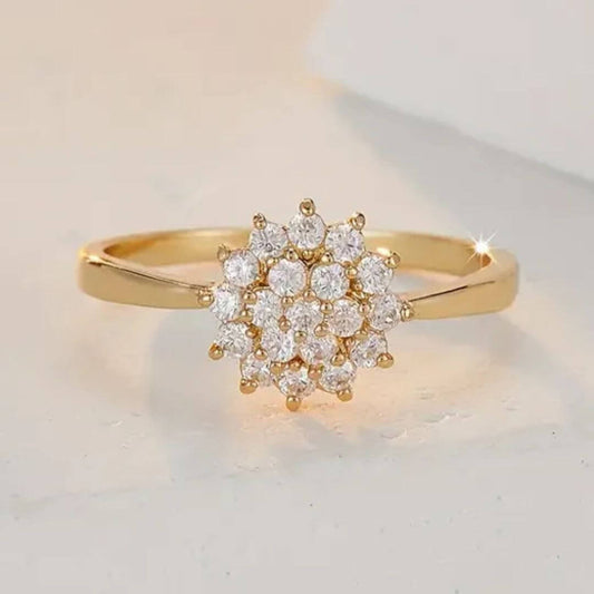 Gold Crystal Floral Cluster Ring - Diane Jewelry