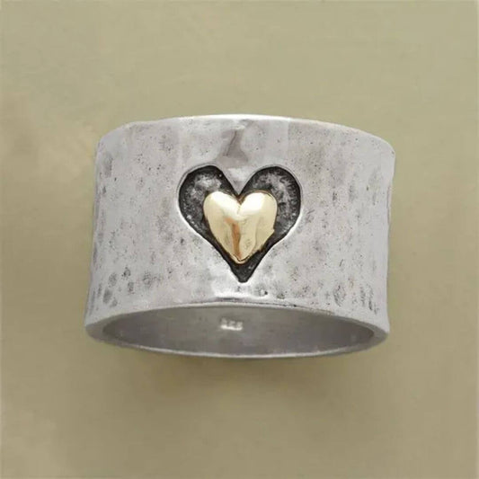 Rustic Silver Gold Heart Ring - Diane Jewelry