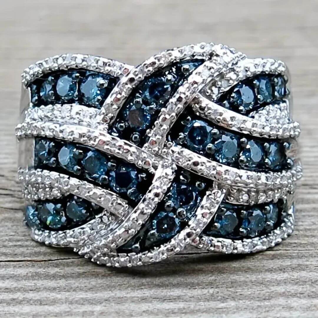 Blue Crystal Criss Cross Ring - Diane Jewelry