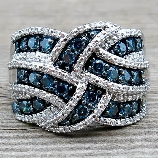 Blue Crystal Criss Cross Ring - Diane Jewelry