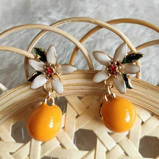 Orange Fruit Flower Drop Earrings - Diane Jewelry