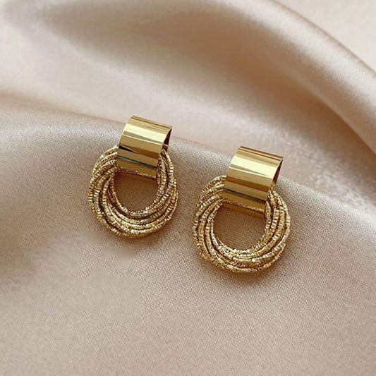 Textured Gold Circle Drop Earrings - Diane Jewelry