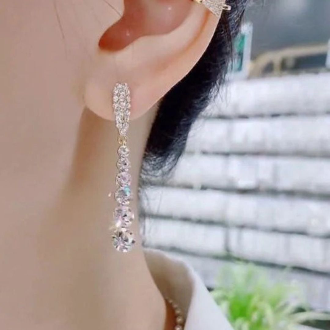 Crystal Rhinestone Gold Drop Earrings - Diane Jewelry