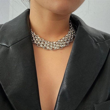 Silver Chain Layered Choker Necklace - Diane Jewelry