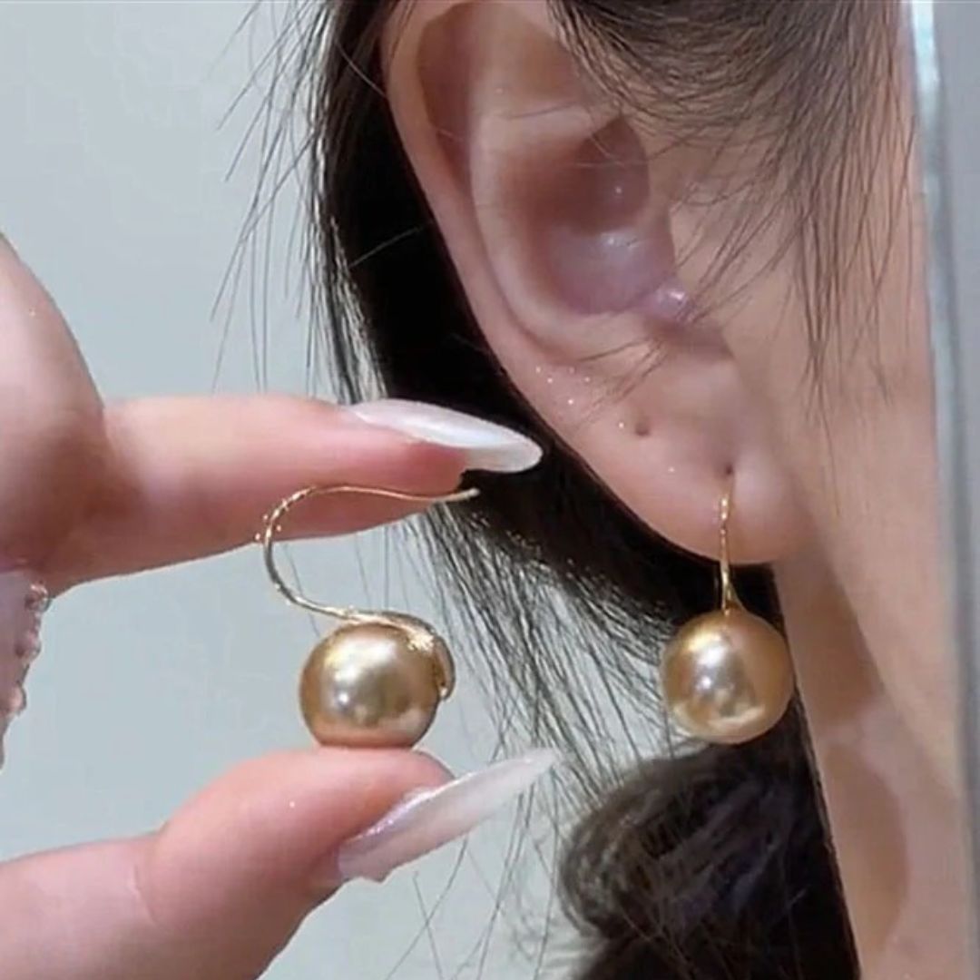 Gold Pearl Hook Drop Earrings - Diane Jewelry
