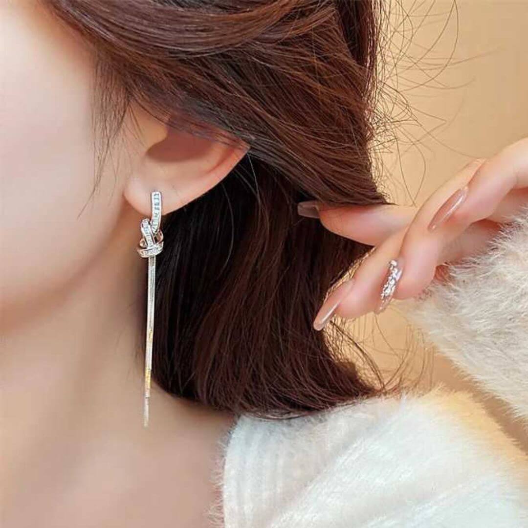Silver Knot Tassel Drop Earrings - Diane Jewelry