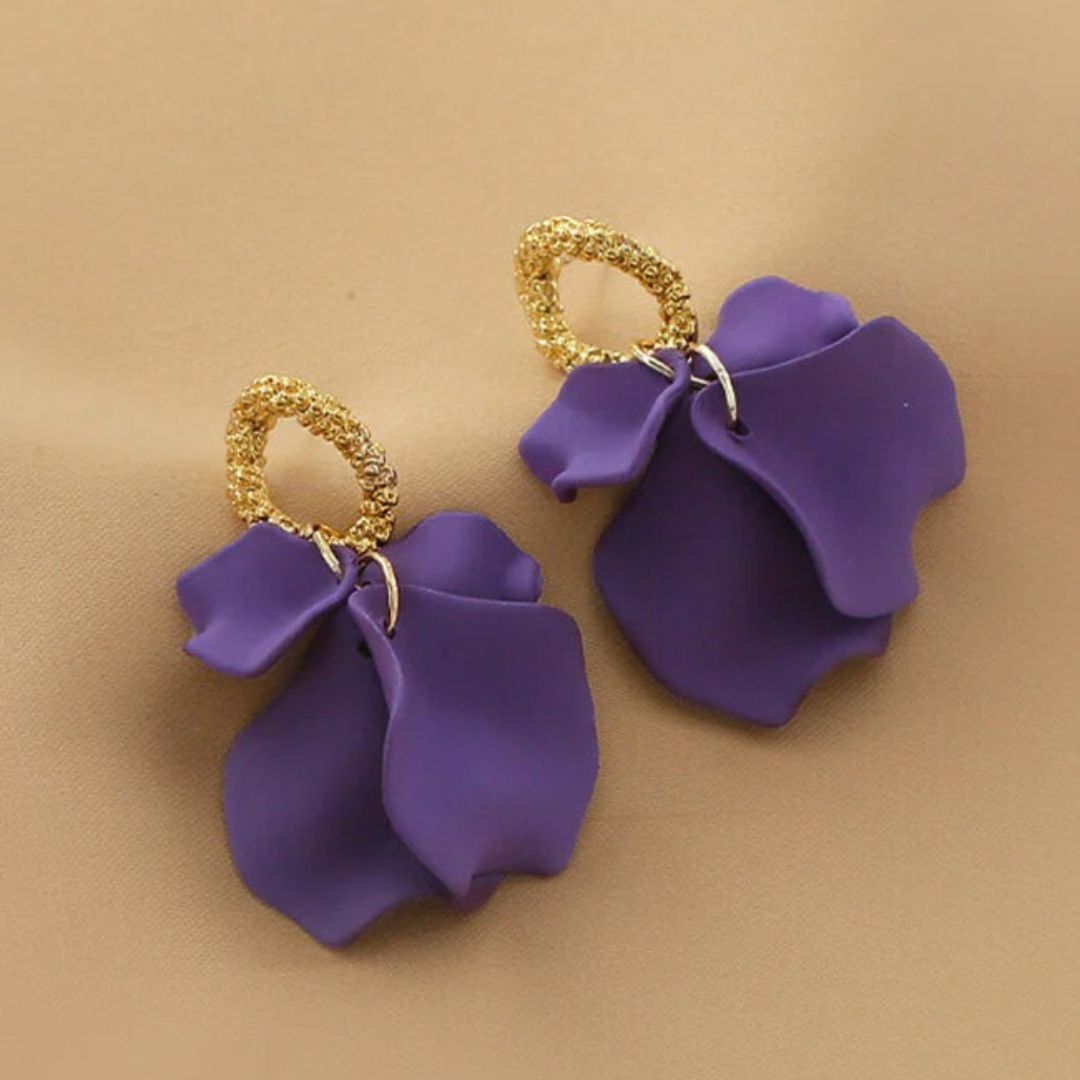 Purple Flower Statement Drop Earrings - Diane Jewelry