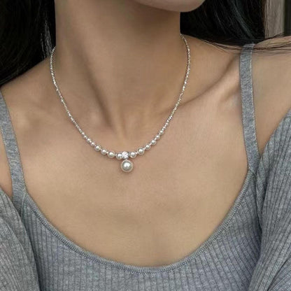 Silver Pearl Beaded Choker Necklace - Diane Jewelry