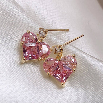 Pink Heart Crystal Drop Earrings - Diane Jewelry